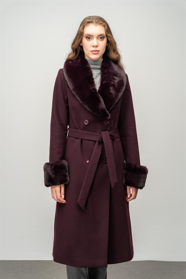 Fur-Lined Double-Breasted Mid-Length Coat with Detachable Collar and Sleeves DAMSON 3043