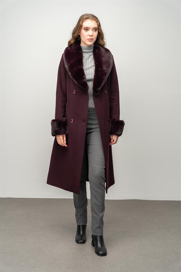 Fur-Lined Double-Breasted Mid-Length Coat with Detachable Collar and Sleeves DAMSON 3043