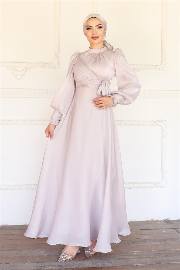 فستان سهرة حرير من يوريو مع تفاصيل رباط جانبي حجر 1241