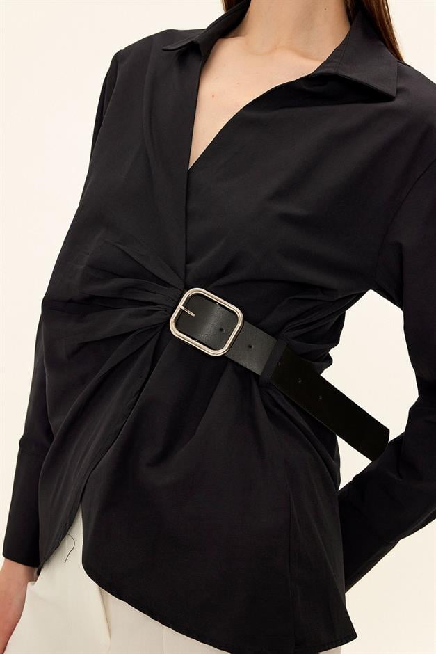 Shirt with Side Belt BLACK 9336