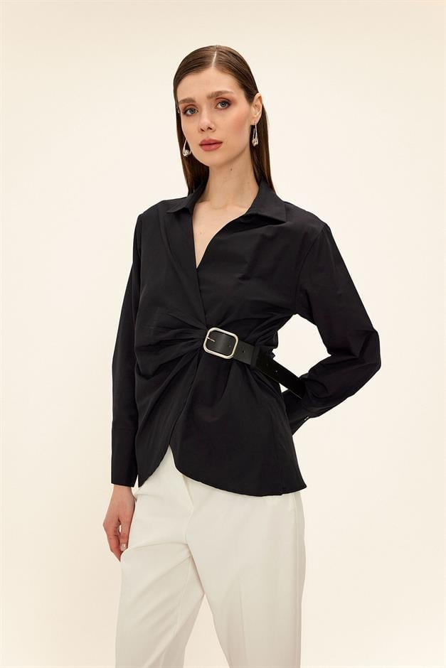 Shirt with Side Belt BLACK 9336