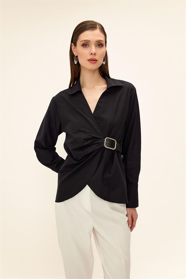Shirt with Side Belt BLACK 9336