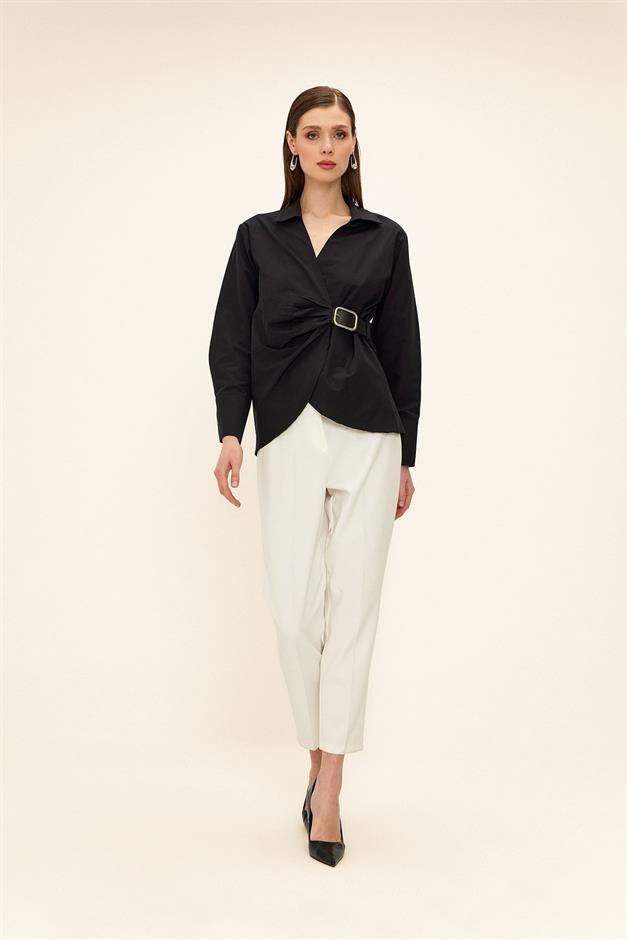 Shirt with Side Belt BLACK 9336