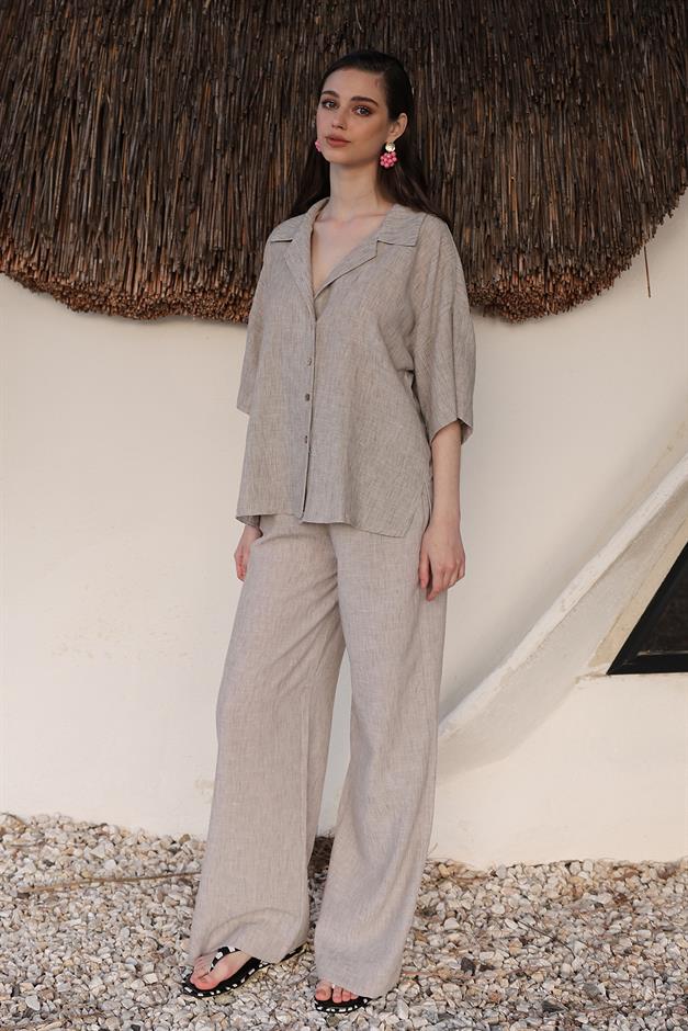 Batwing Sleeve Shirt and Trouser Set STONE 9338-TK