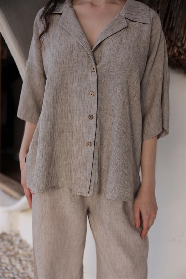 Batwing Sleeve Shirt and Trouser Set STONE 9338-TK