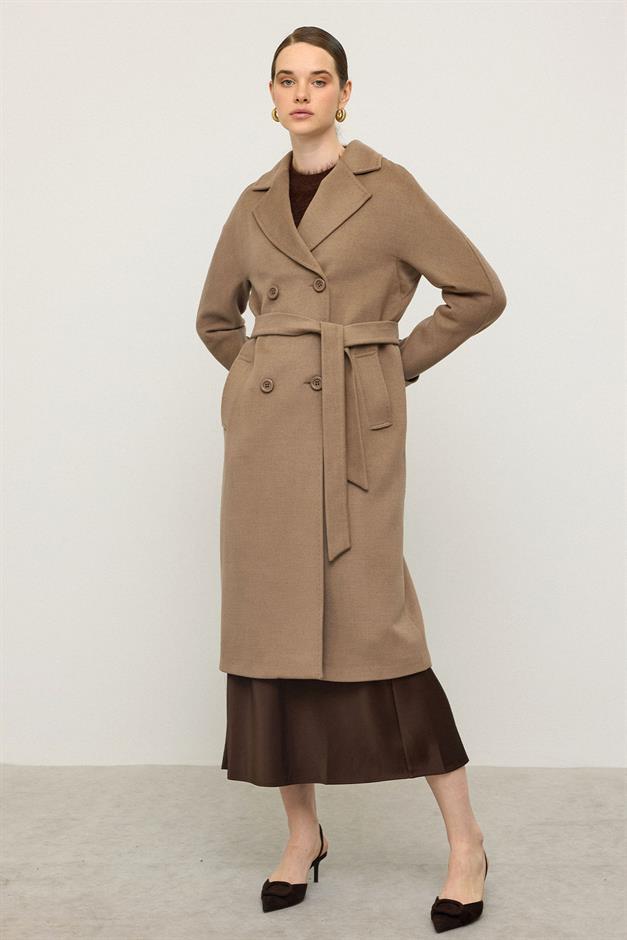 Bat Sleeve Point Stitch Detailed Cashmere Coat K. KAMEL 3101