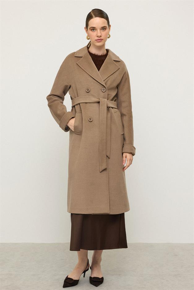Bat Sleeve Point Stitch Detailed Cashmere Coat K. KAMEL 3101