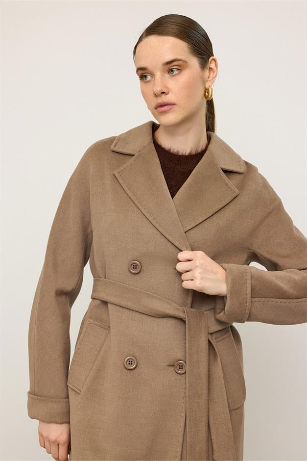 Bat Sleeve Point Stitch Detailed Cashmere Coat K. KAMEL 3101