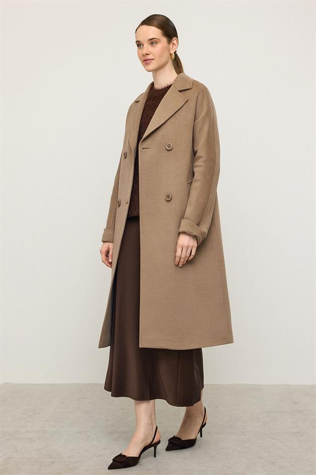 Bat Sleeve Point Stitch Detailed Cashmere Coat K. KAMEL 3101