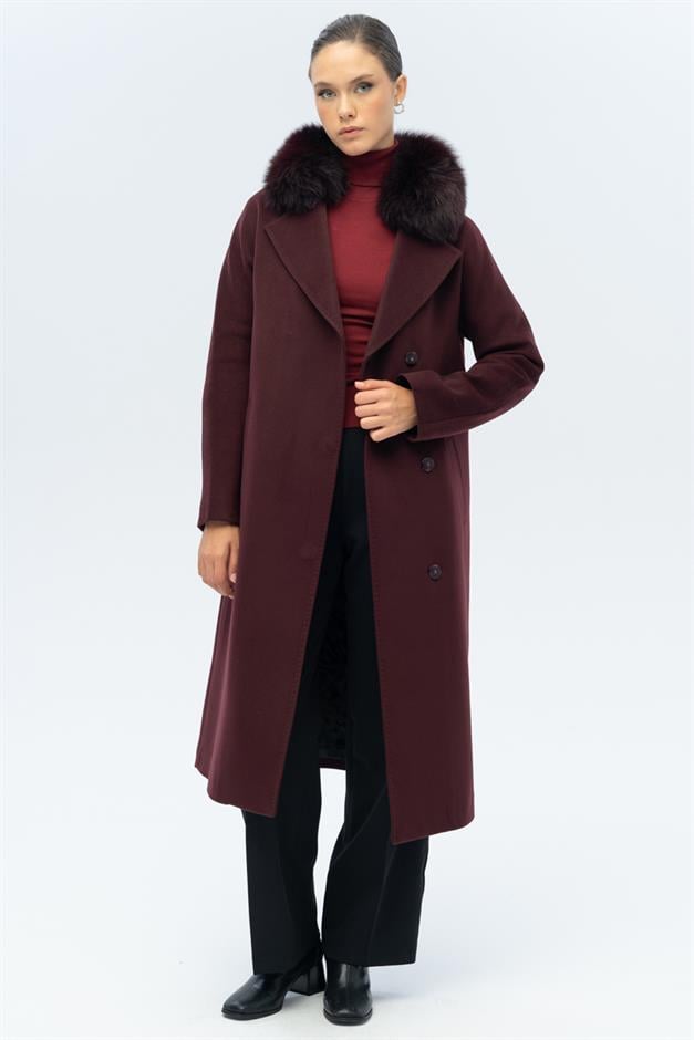 معطف من الكشمير مع ياقة خفاش قابلة للفصل وتفاصيل غرزة بونتو من الفرو دامسون 3120-TK