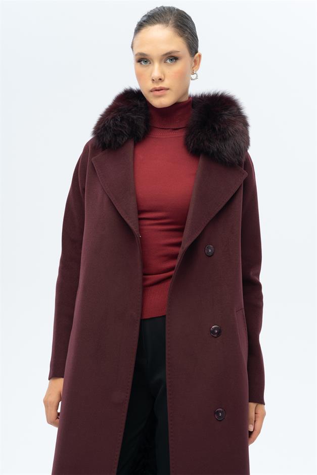 معطف من الكشمير مع ياقة خفاش قابلة للفصل وتفاصيل غرزة بونتو من الفرو دامسون 3120-TK