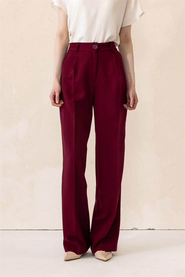 بنطلون بالازو واسع الساق بخصر مرتفع حافة 7577