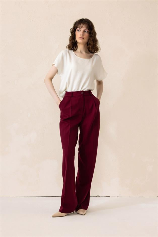 بنطلون بالازو واسع الساق بخصر مرتفع حافة 7577