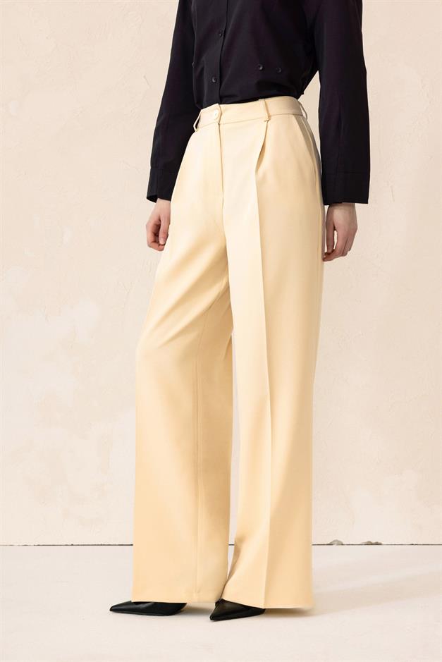 بنطلون بالازو واسع الساق بخصر مرتفع كريم 7577