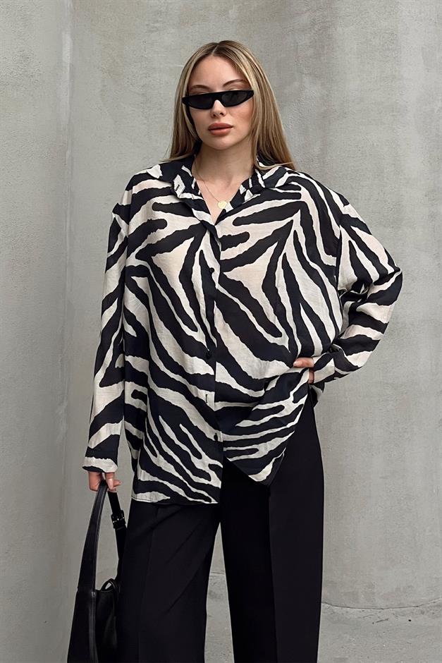 Zebra Patterned Casual Shirt BLACK-STONE 9320