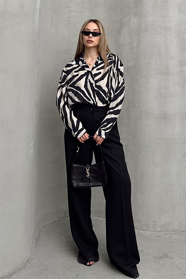 Zebra Patterned Casual Shirt BLACK-STONE 9320