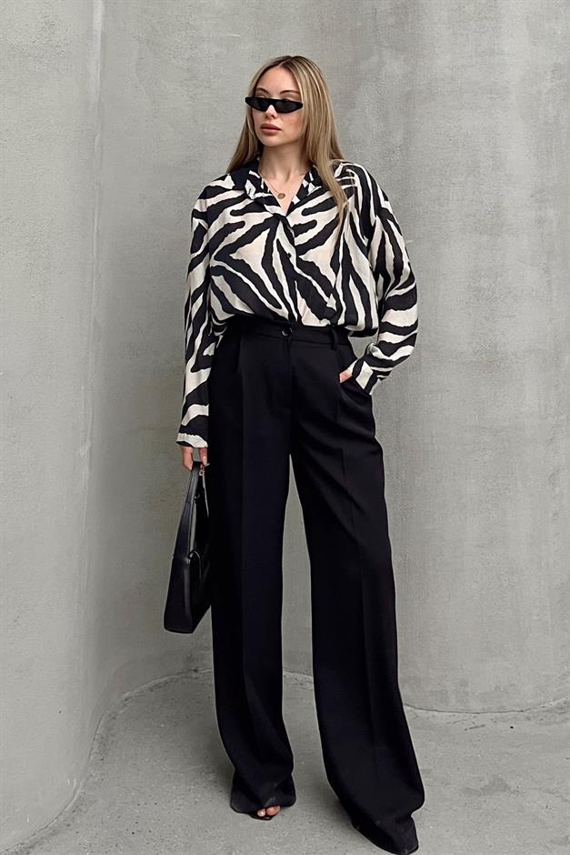 Zebra Patterned Casual Shirt BLACK-STONE 9320