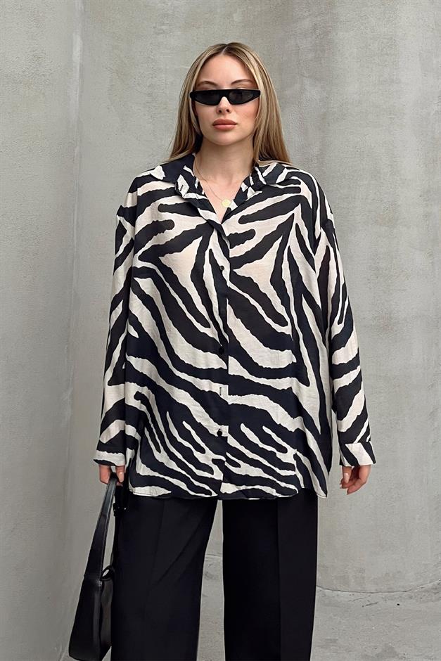 Zebra Patterned Casual Shirt BLACK-STONE 9320
