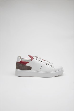 TETA TT1660 Hakiki Deri Beyaz-Kırmızı Erkek Sneakers