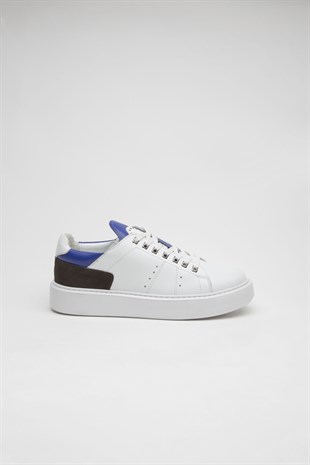 TETA TT1660 Hakiki Deri Beyaz-Mavi Erkek Sneakers