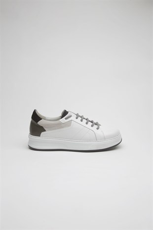 TETA TT1663 Hakiki Deri Beyaz Haki Erkek Sneakers