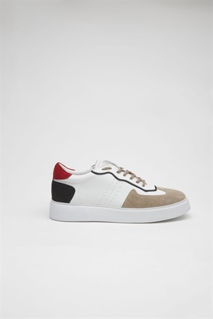 TETA TT1655 Hakiki Deri Beyaz Krem Erkek Sneakers