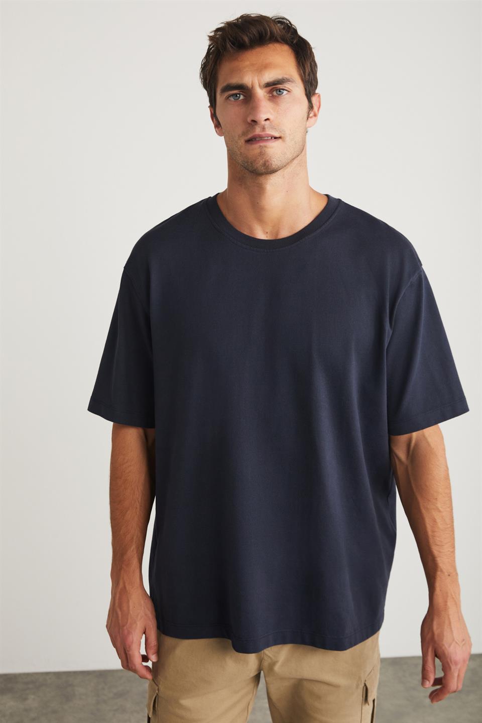 BLAS Basic Oversize Lacivert Tekli T-Shirt