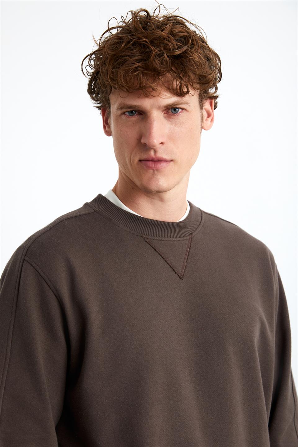 DANKO Erkek %100 Pamuk Bisiklet Yaka 3 İplik Kahverengi Sweatshirt