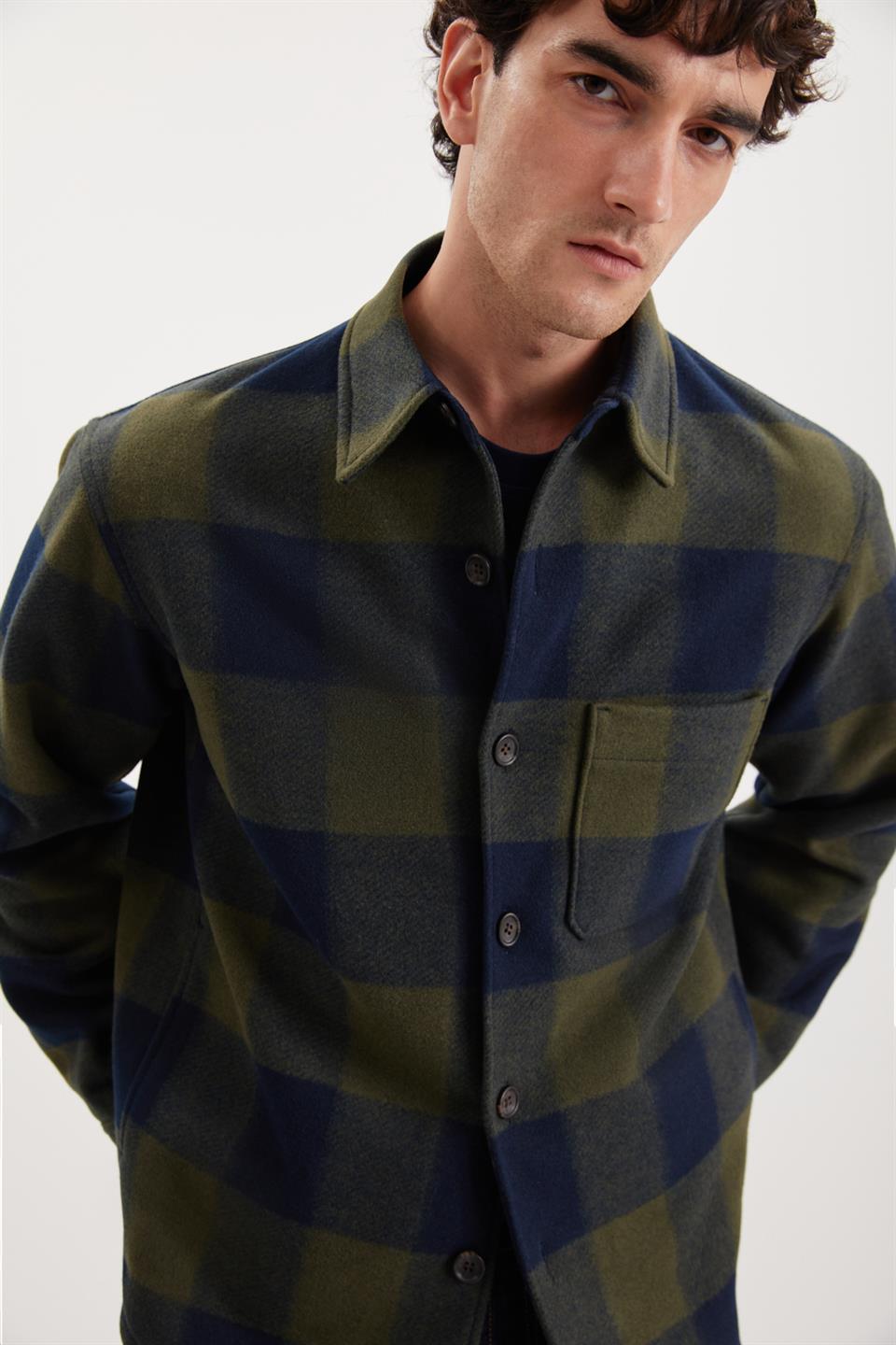 HOLGER Dokuma Regular Lacivert-Haki Tekli Ceket