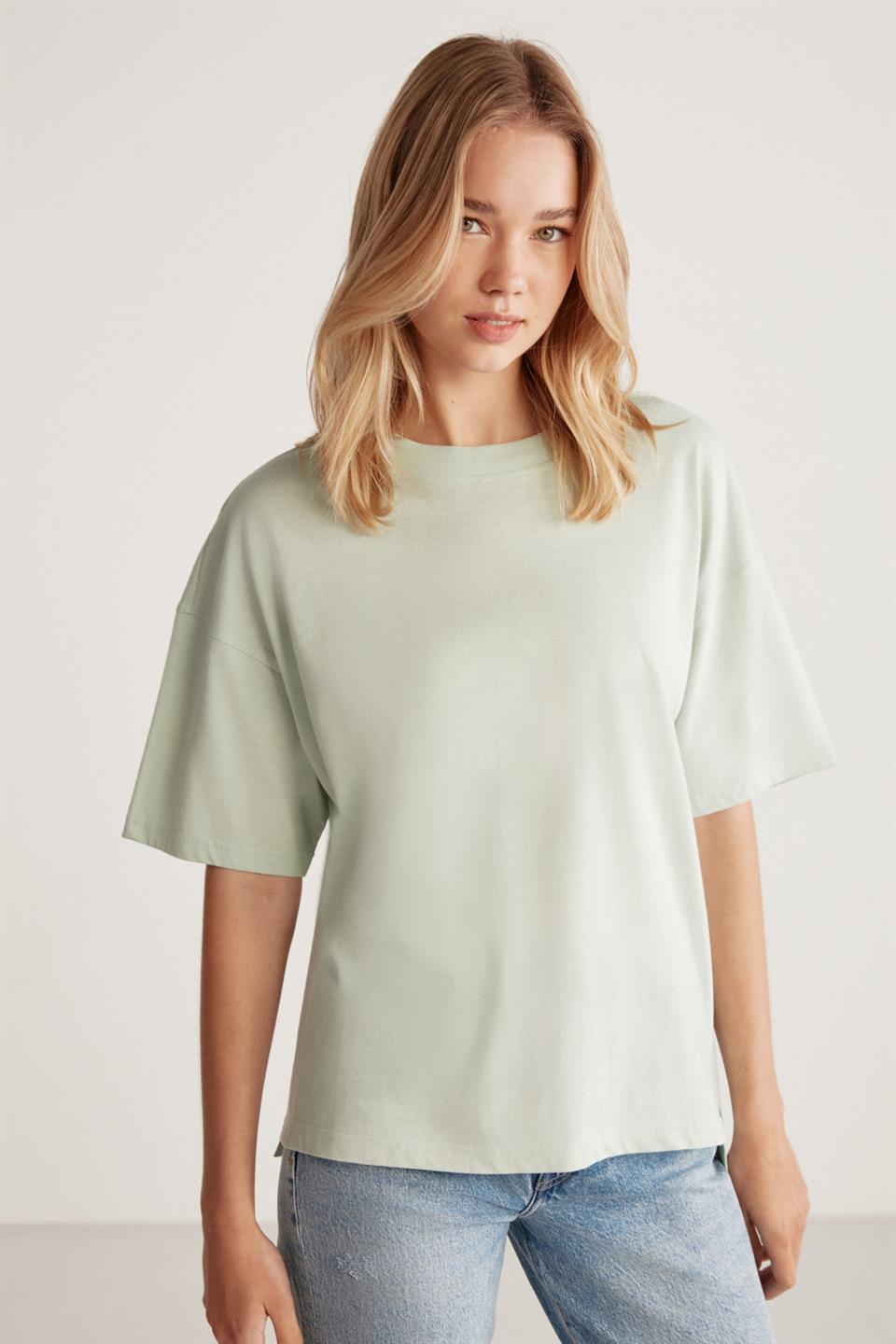 JEMMY Basic Relaxed Mint Yeşil Tekli T-Shirt