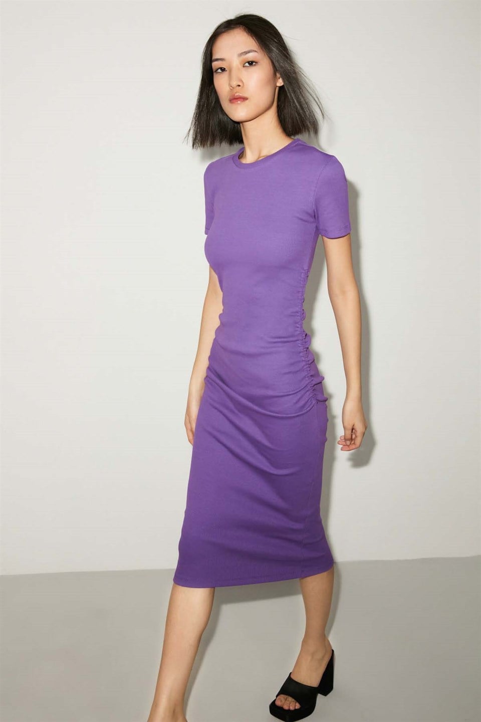LİLLİAN Örme Slim Fit Mor  Elbise