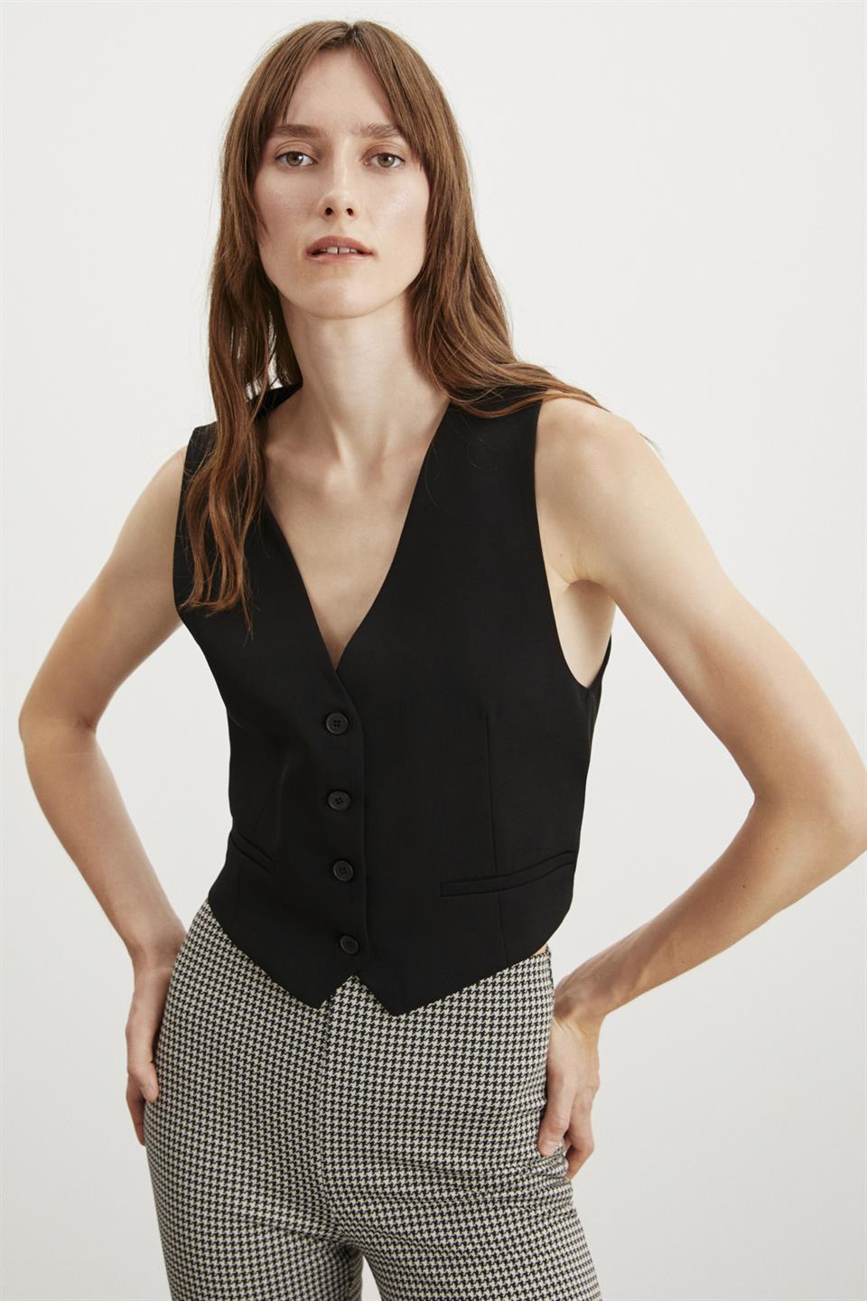 MADELYN  Regular Siyah Tekli Yelek