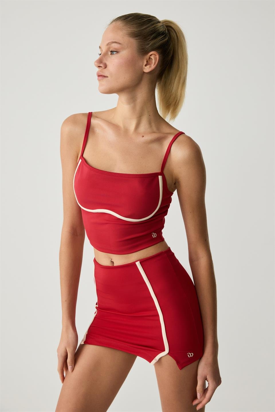 MARIA Kadın Şerit Biye Detaylı Yırtmaçlı Yumuşacık Kırmızı Etek