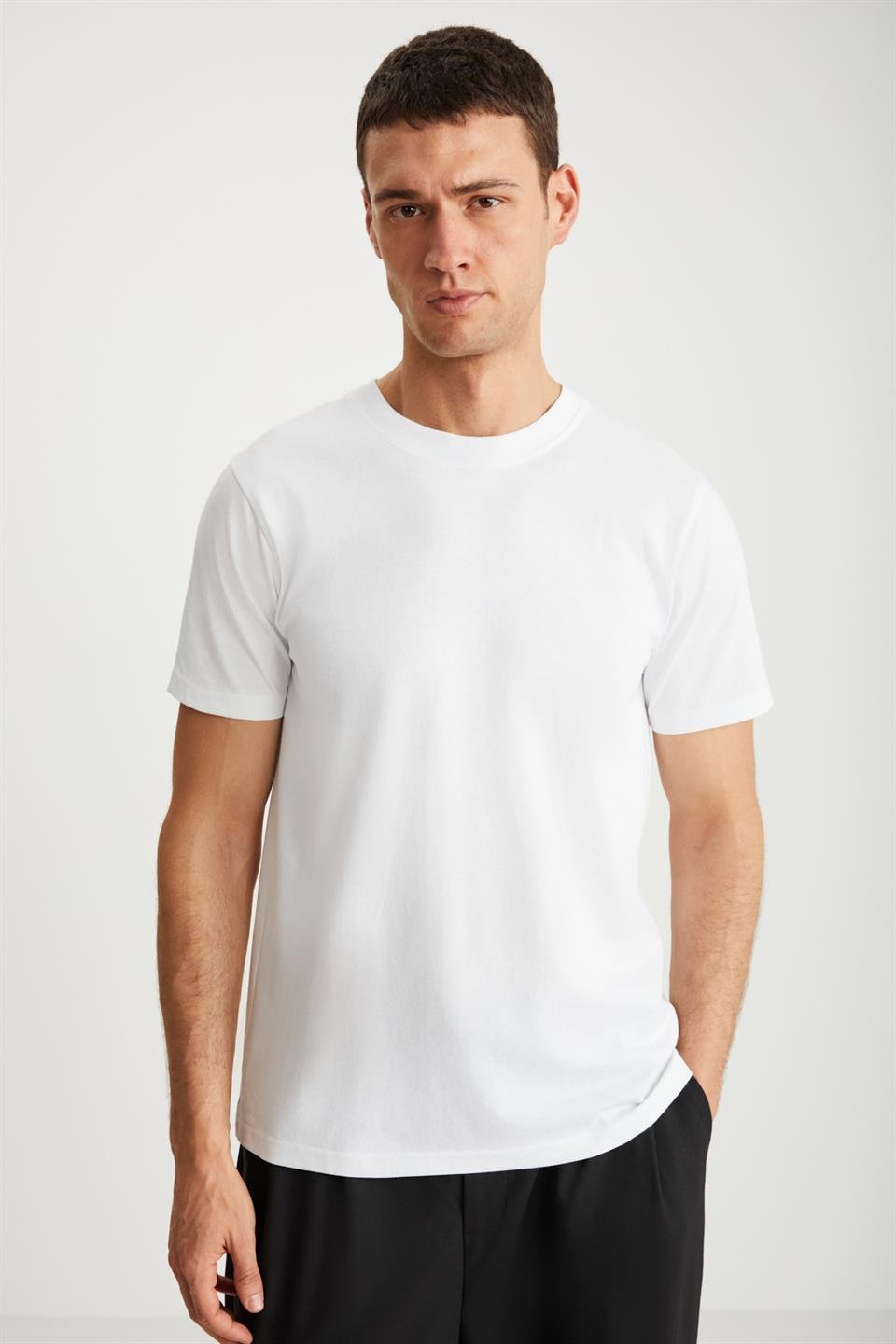 MICHEL Erkek Slim Fit Dar Kesim %100 Organik Pamuklu Yana Kayan Dikişli  Basic Örme Beyaz T-Shirt