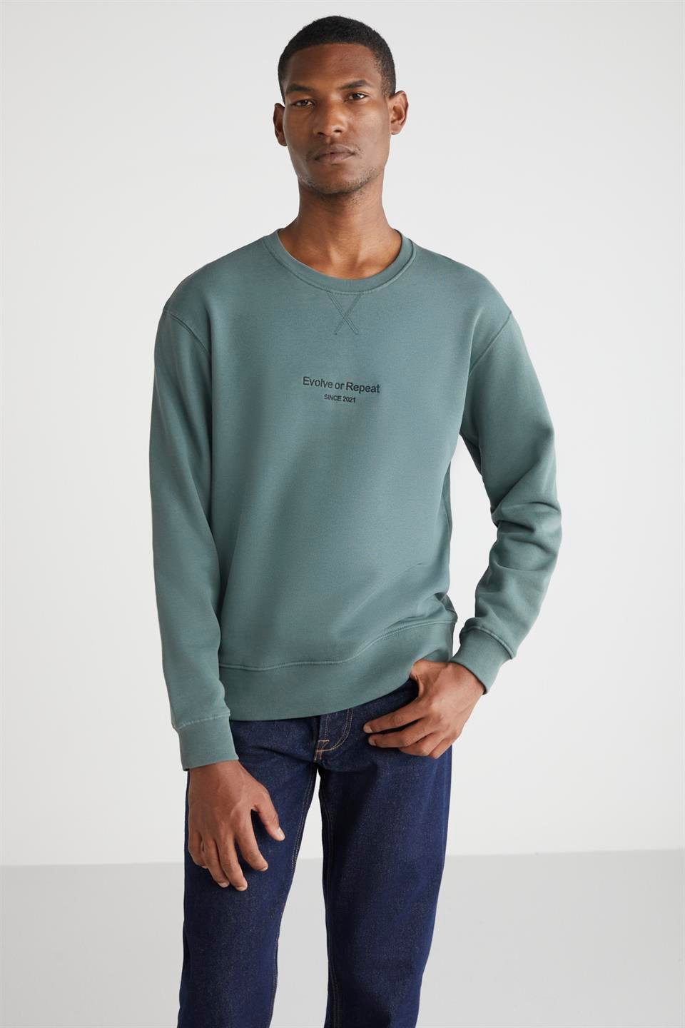 OLİVİER Basic Regular Yeşil Tekli Sweatshirt