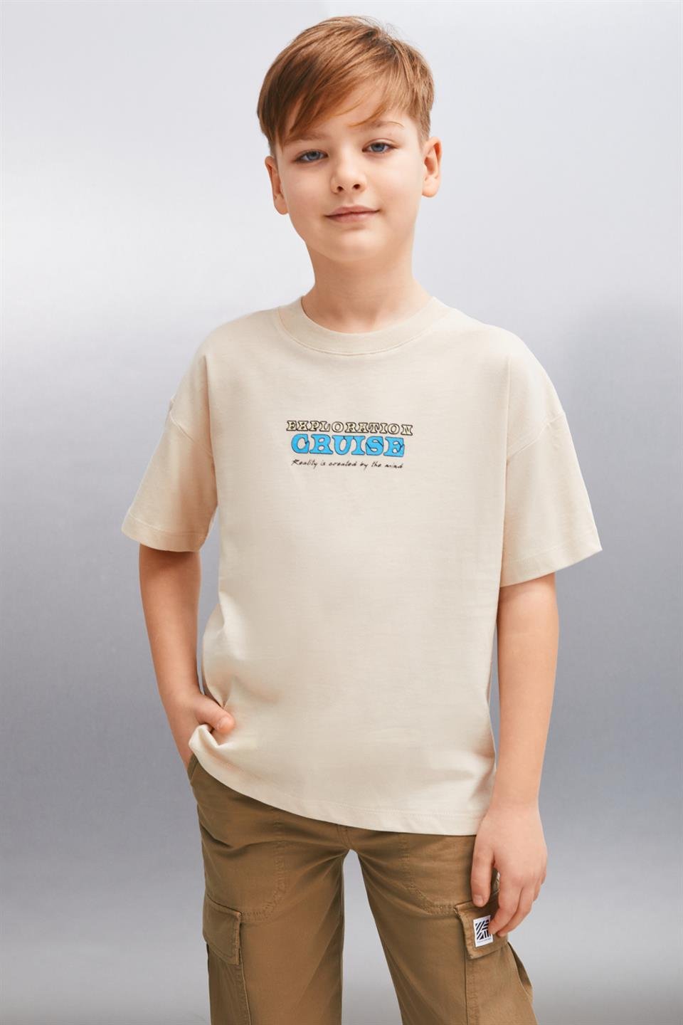 ORAN  Regular Bej Tekli T-Shirt