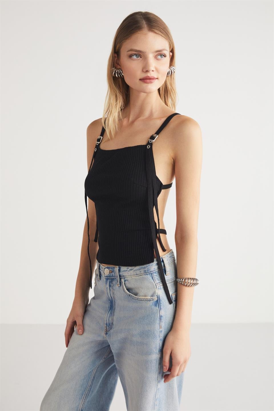 ROUELA  Slim Siyah Tekli Bluz