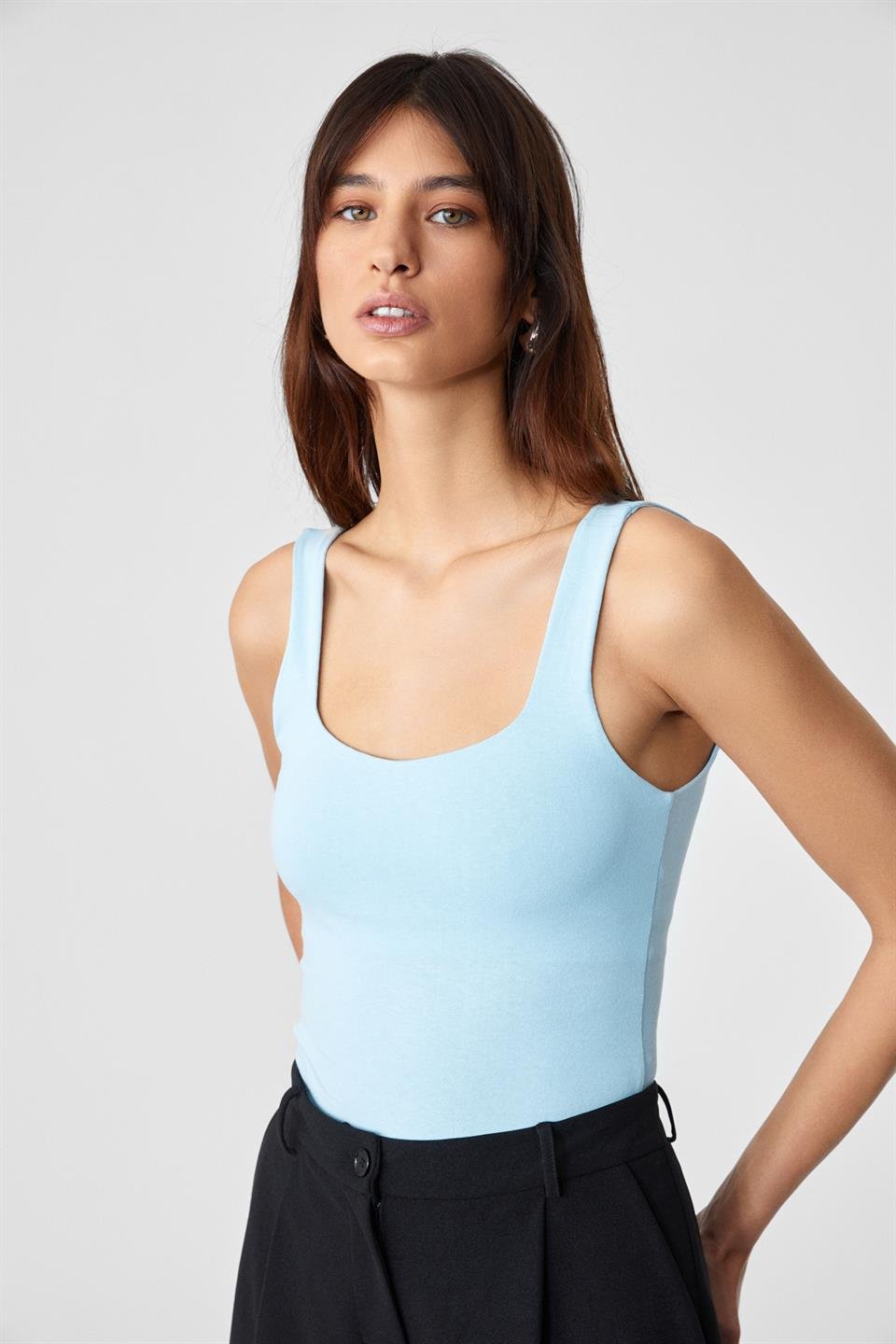 SANUKI Kadın Slim Kısa Oyuk Yaka Mavi Büstiyer