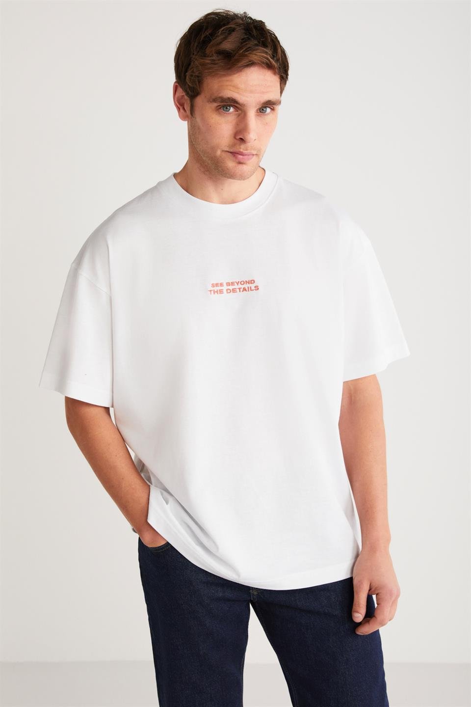 VITO Basic Oversize Beyaz Tekli T-Shirt