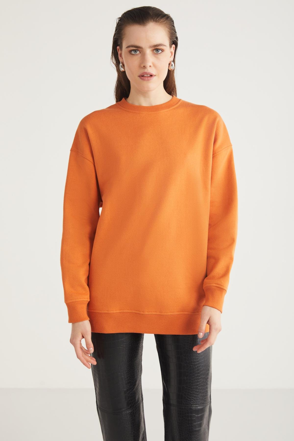 ALLYS Kadın Oversize Turuncu Tekli Sweatshirt | Grimelange