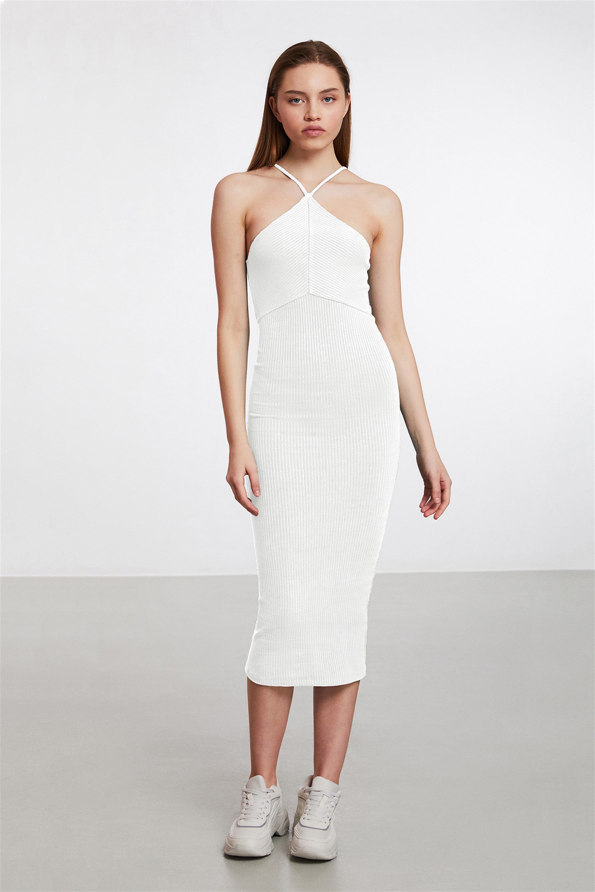 CARIBBEAN Örme Bodycon Beyaz Elbise | Grimelange