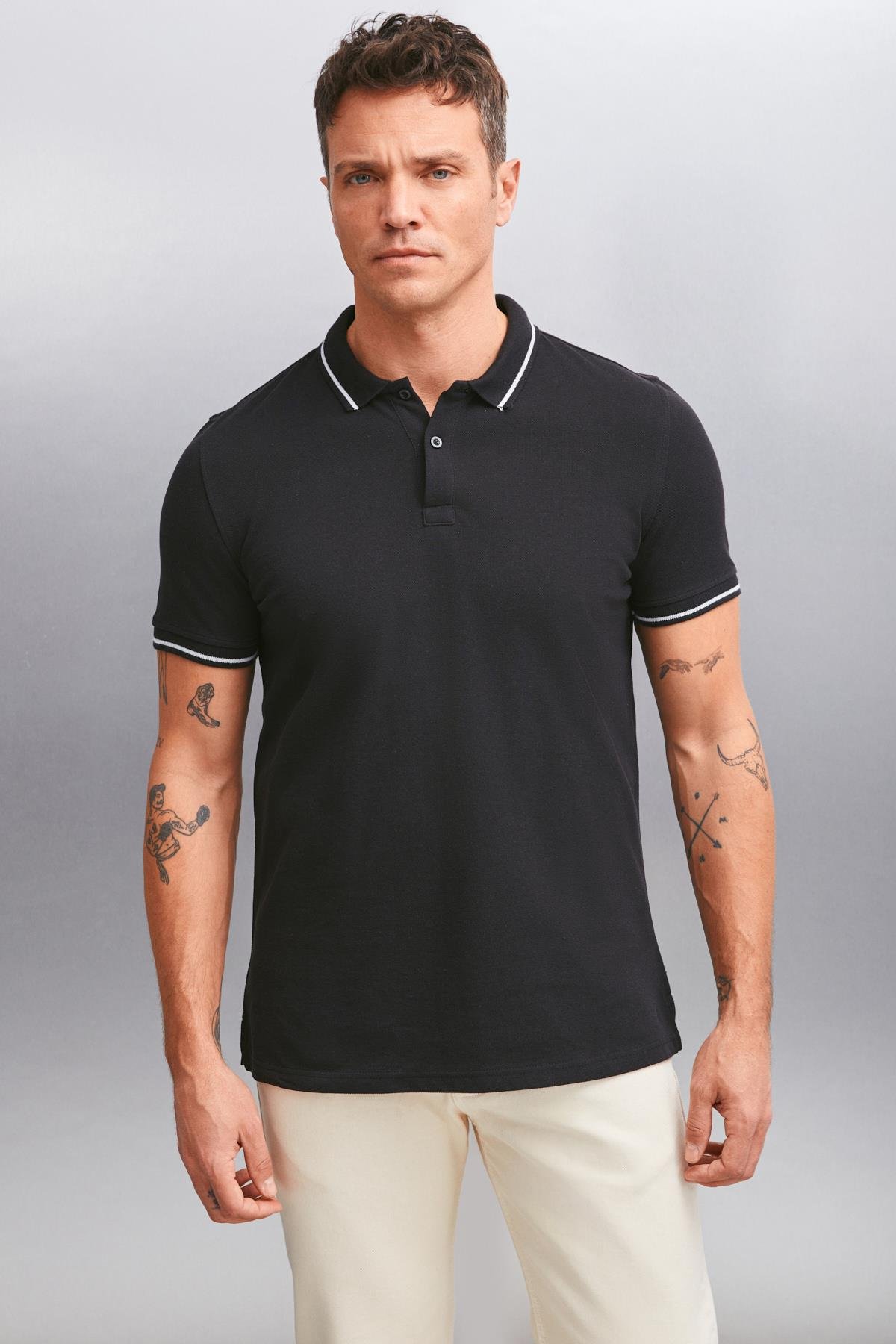 FORESTAR Regular Siyah Tekli Polo Yaka T shirt