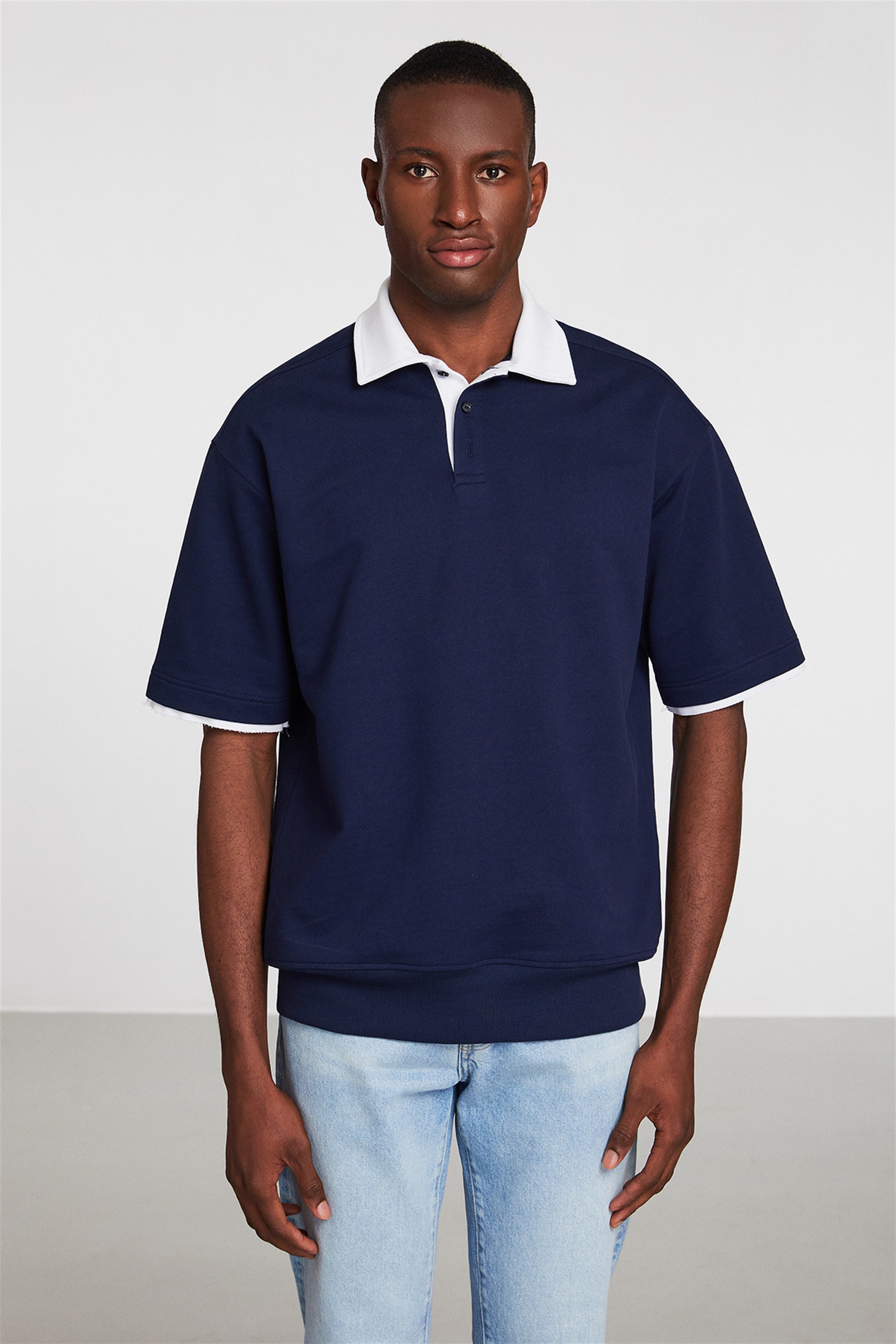 MISPLACE Örme Comfort Fit Lacivert Polo Yaka T-shirt | Grimelange