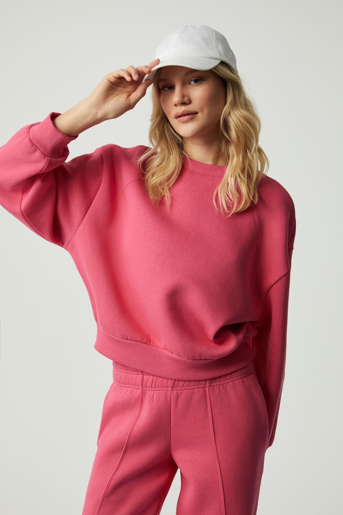MORGANA Kadın Bisiklet Yaka Uzun Kollu Pembe Sweatshirt | Grimelange