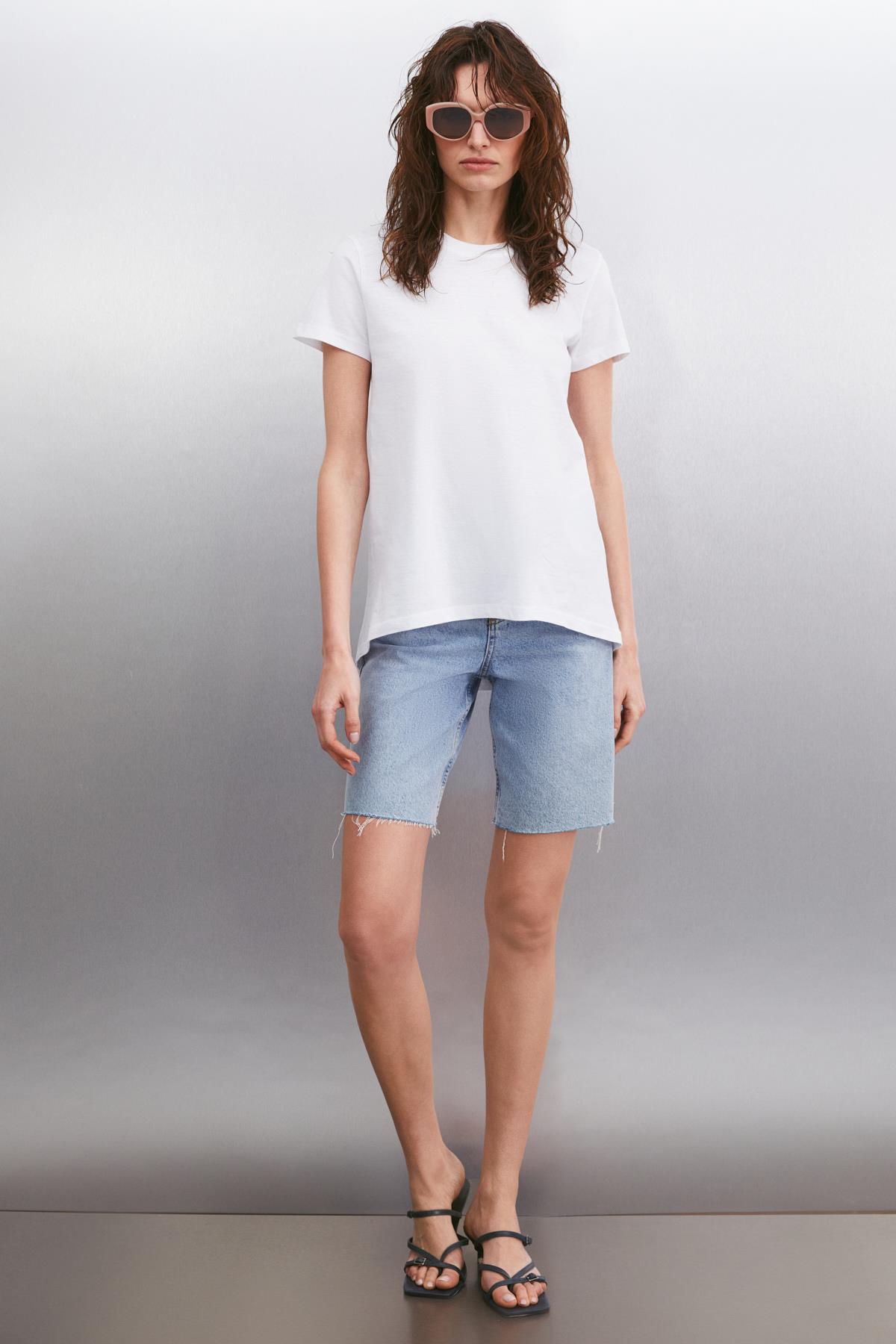 SAMANTHA Kadın Comfort Fit %100 Organik Pamuklu Basic Örme Beyaz T-Shirt · 2