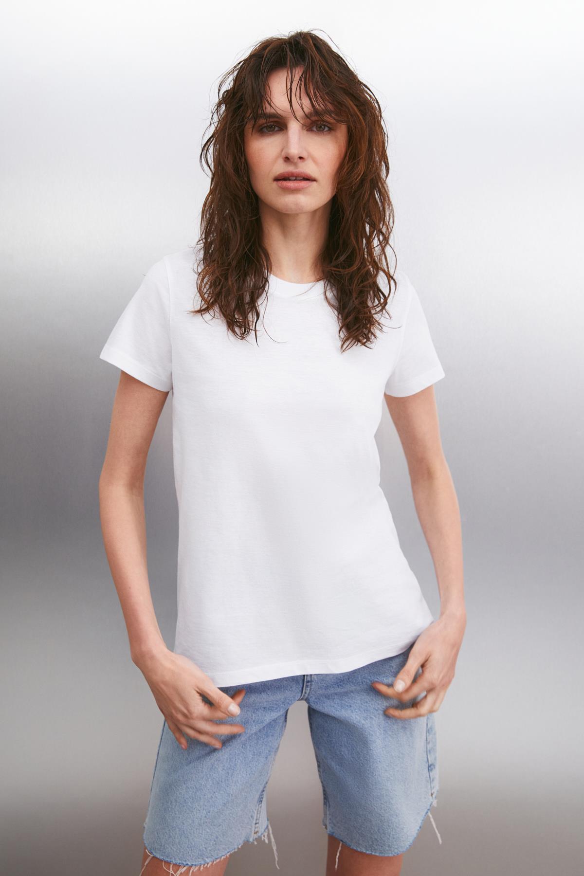 SAMANTHA Kadın Comfort Fit %100 Organik Pamuklu Basic Örme Beyaz T-Shirt · 4