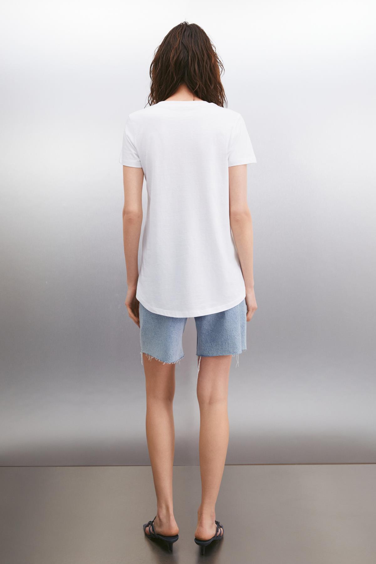 SAMANTHA Kadın Comfort Fit %100 Organik Pamuklu Basic Örme Beyaz T-Shirt · 6