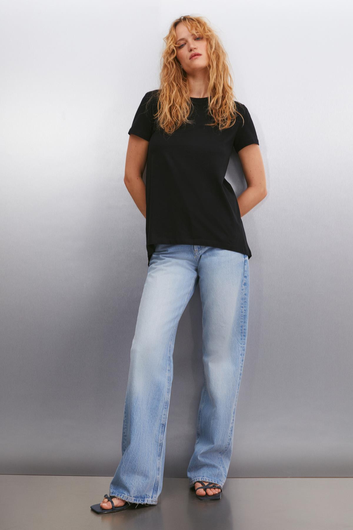 SAMANTHA Kadın Comfort Fit %100 Organik Pamuklu Basic Örme Siyah T-Shirt · 3