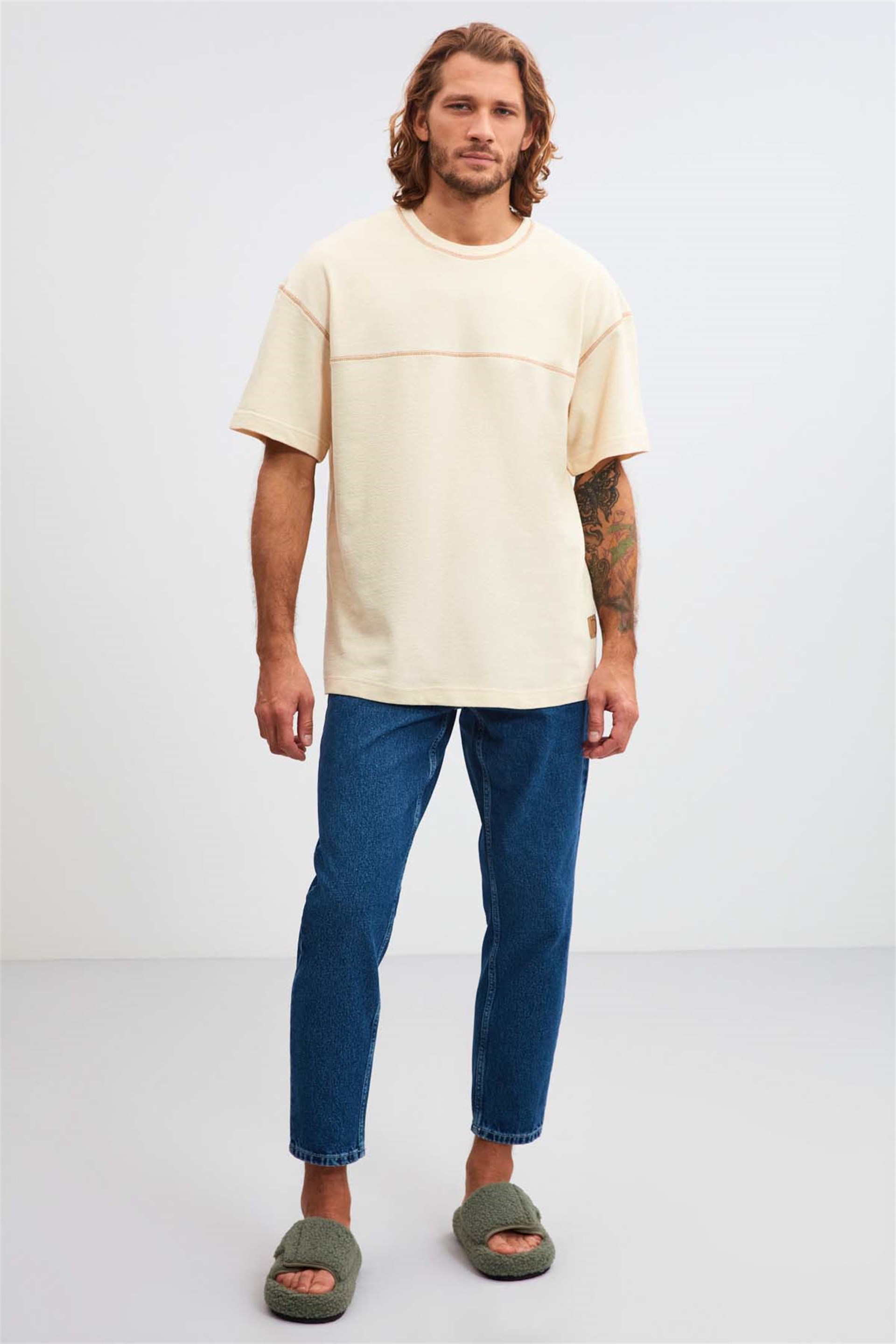 Spruce Örme Oversize Ekru T-Shirt | Grimelange