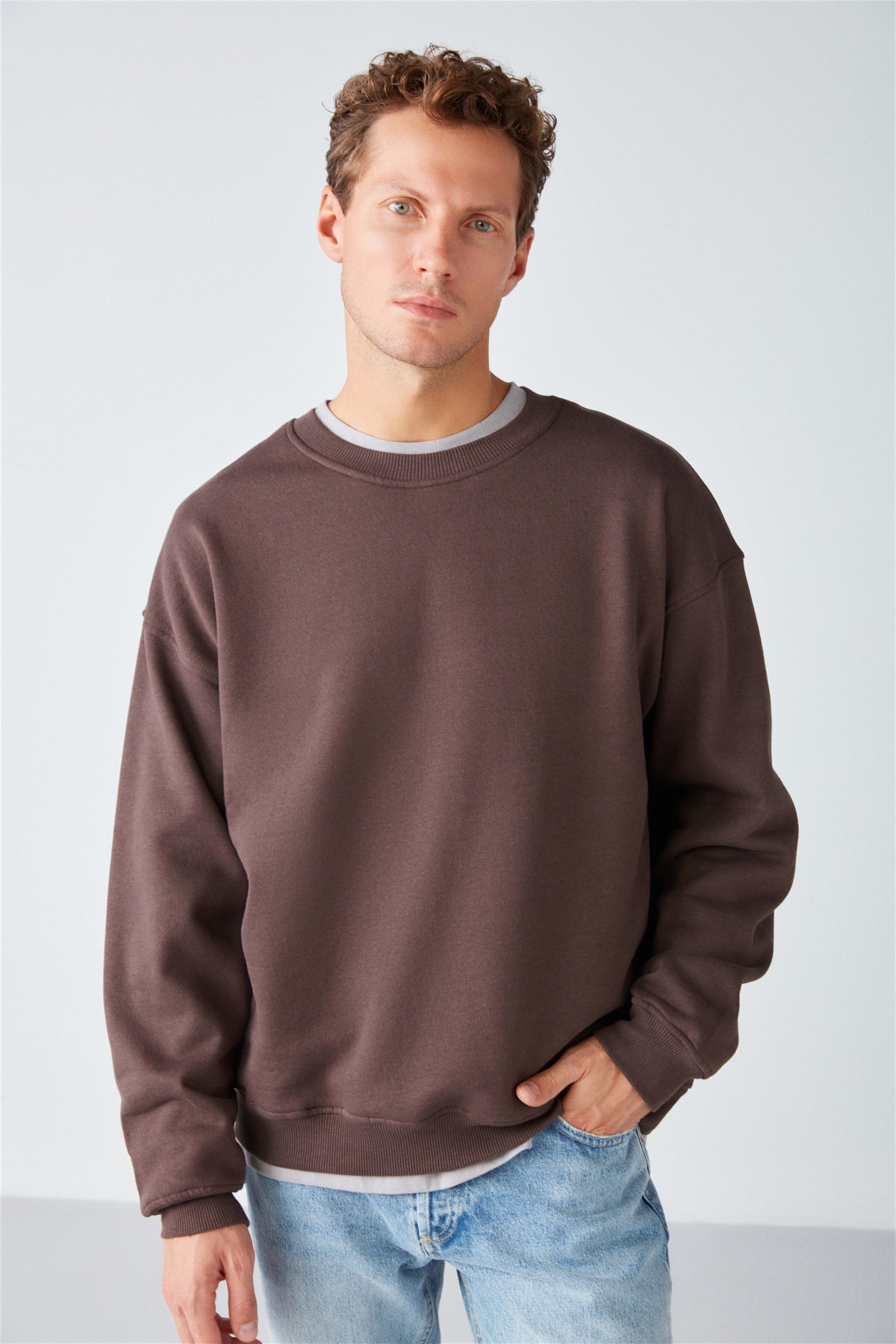STEPHAN Örme Oversize Kahverengi Sweatshirt | Grimelange